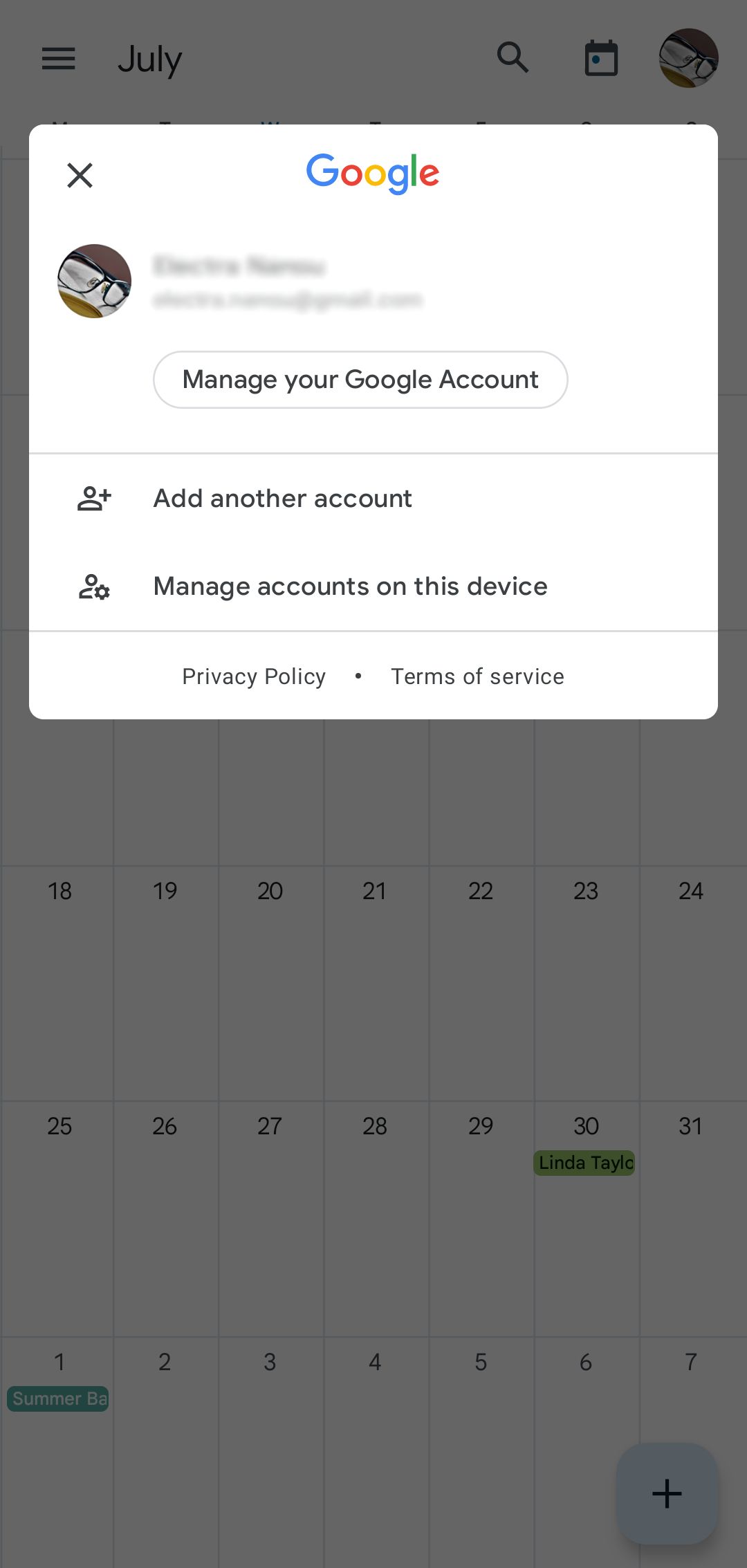 Account Profile on Google Calendar