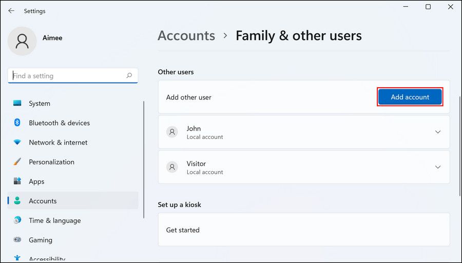 Add account on Windows