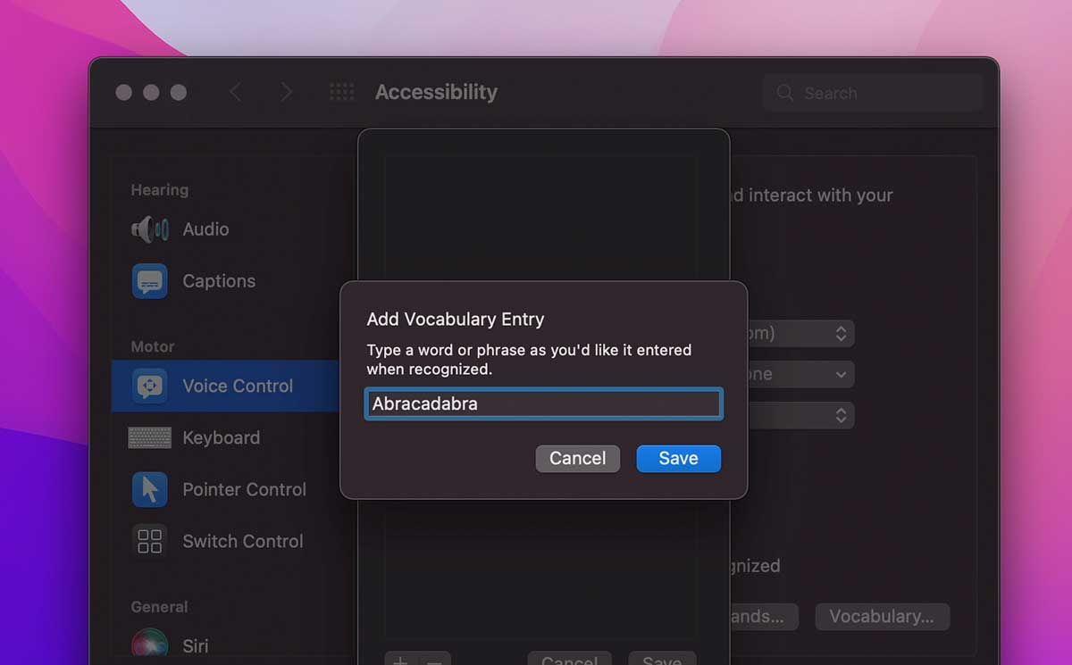 Adding custom vocabulary to Voice Control on Mac