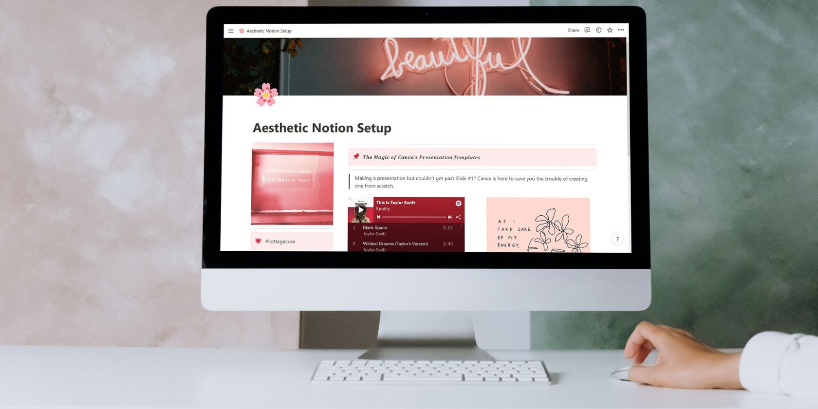 aesthetic notion setup on a computer monitor