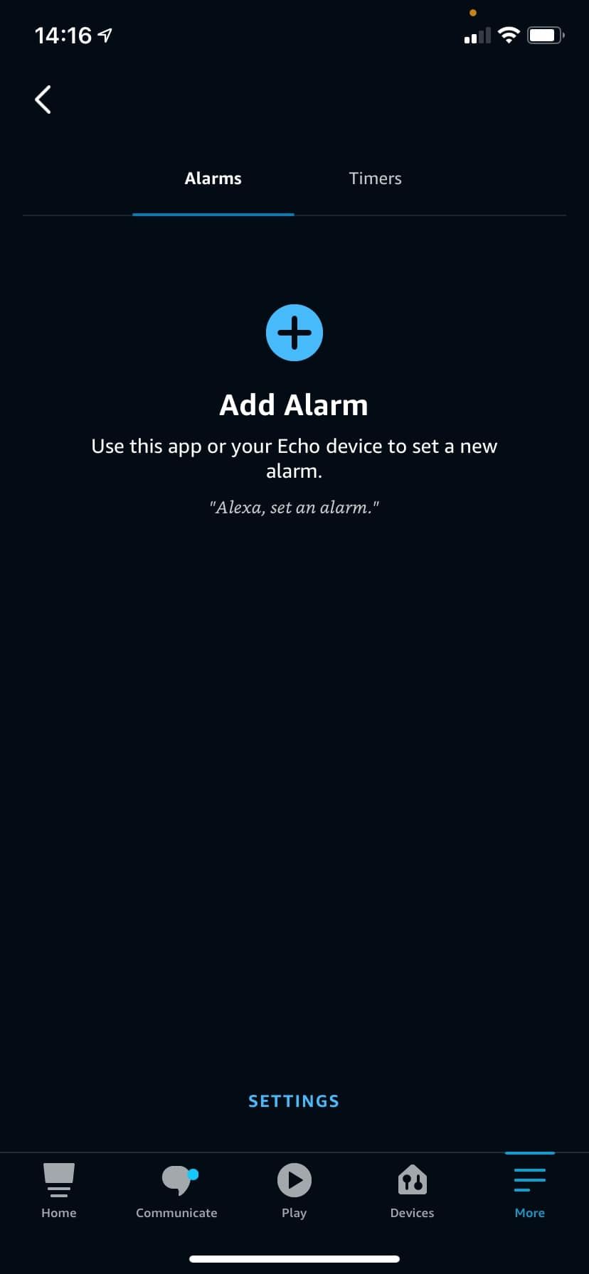 Alexa alarms page