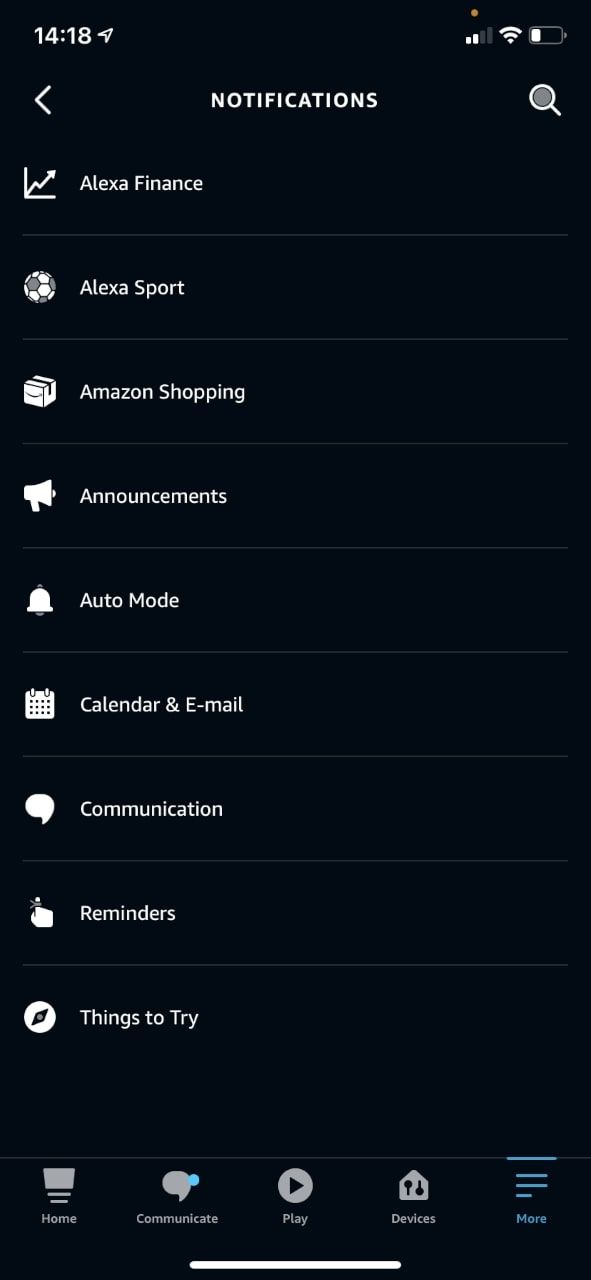 Alexa notification settings page