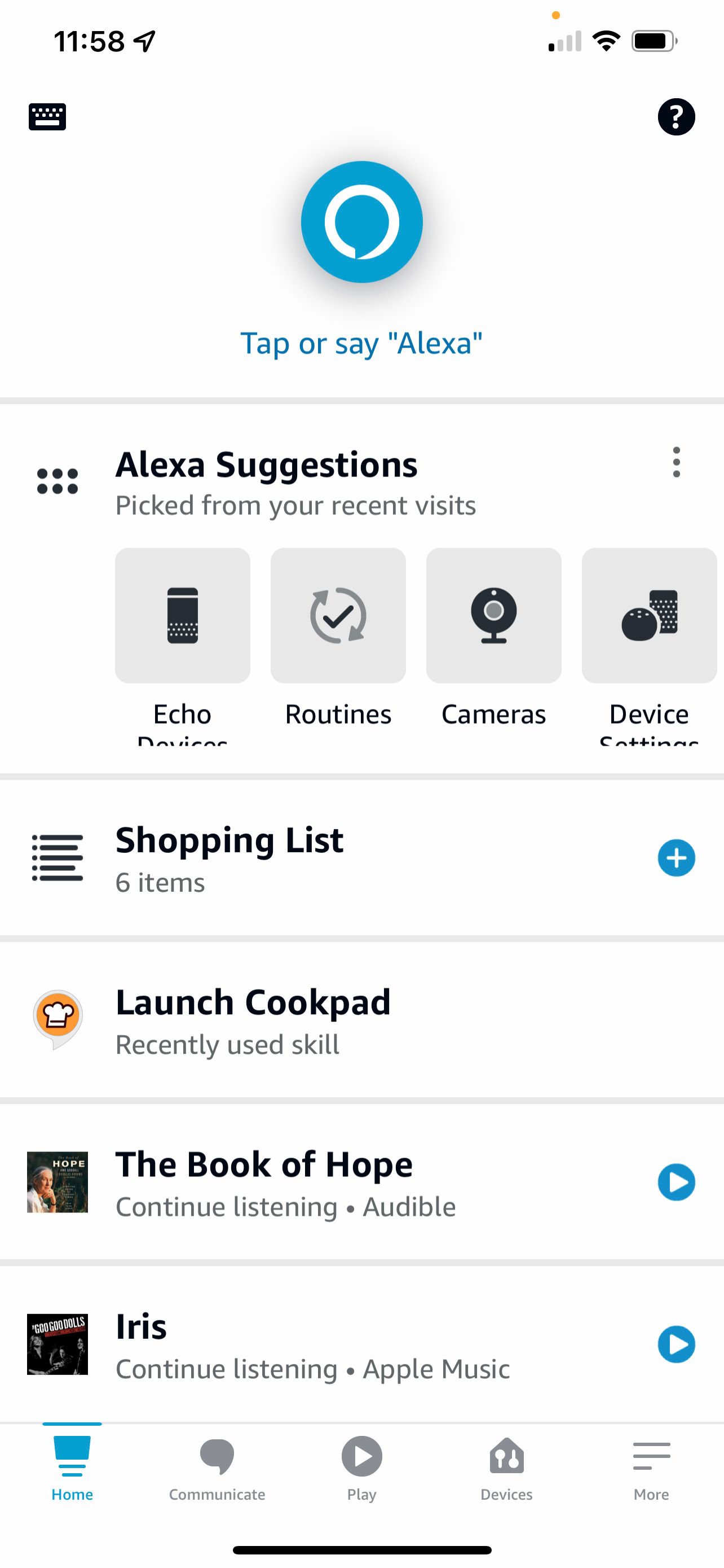 alexa phone app home page 