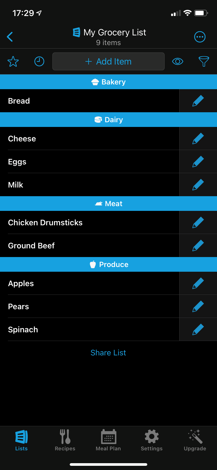 AnyList grocery list with items added