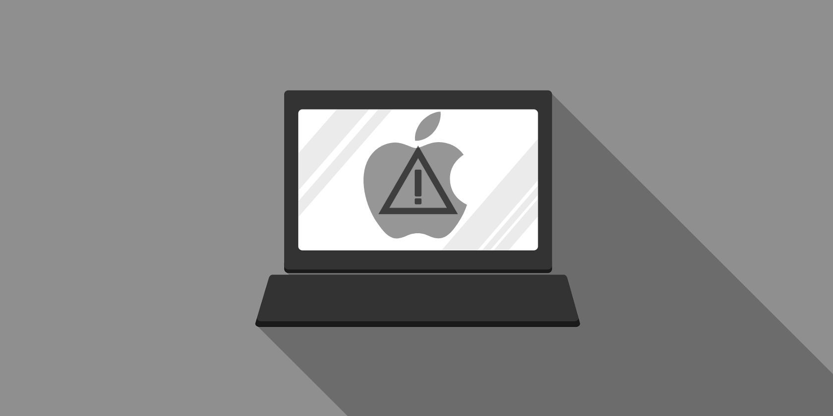 apple and alert symbols on laptop screen