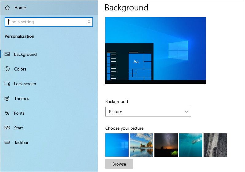 Backgroung settings in Windows