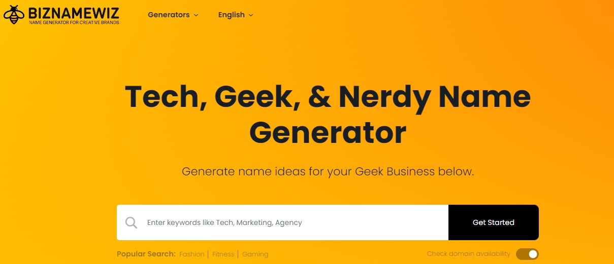 biznamewiz team name generator screenshot