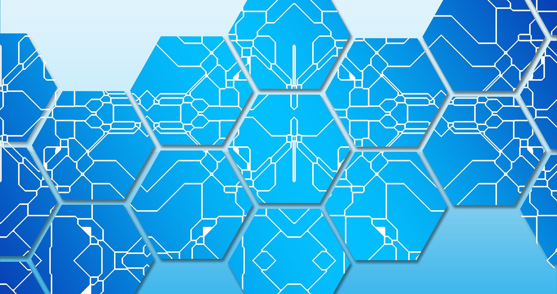 blue graphic of digital hexagonal blocks