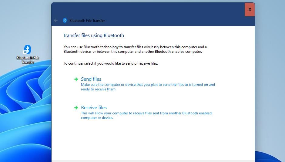 The Bluetooth File Transfer window
