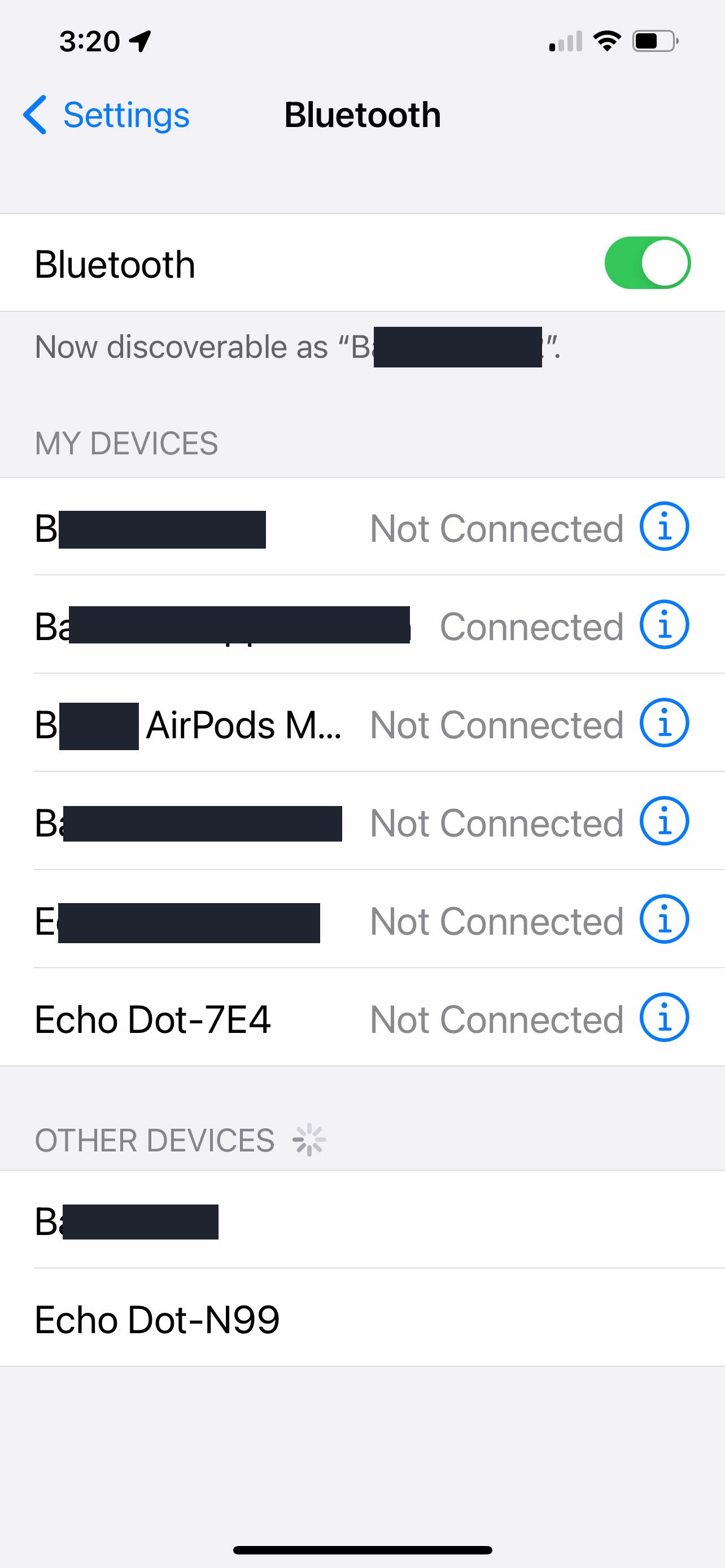 List of Bluetooth Connections on iPhone