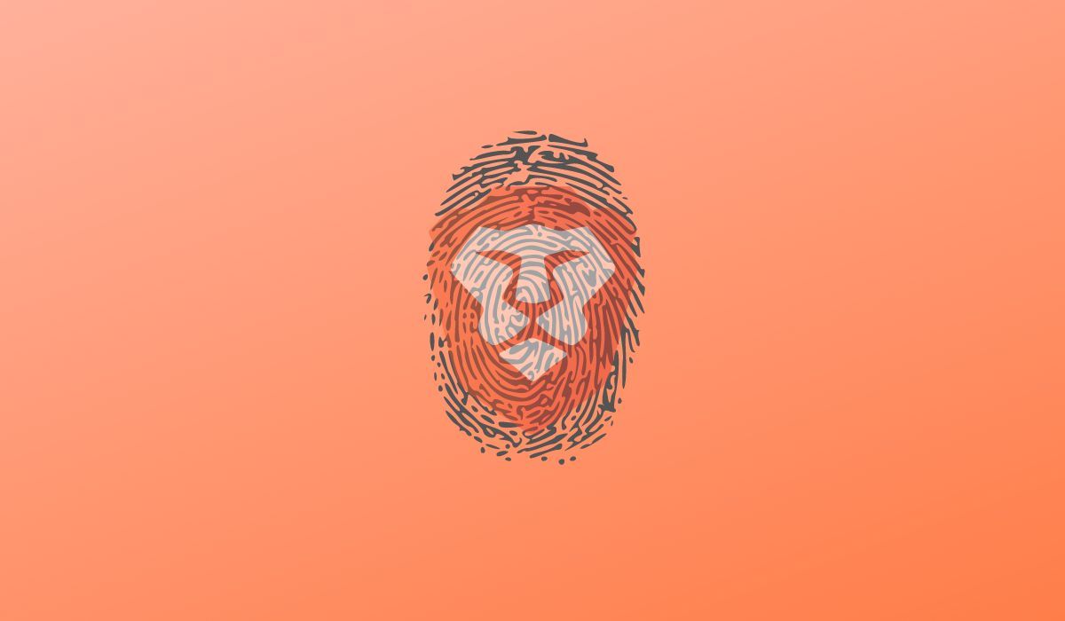Logo of the Brave browser shown with a fingerprint