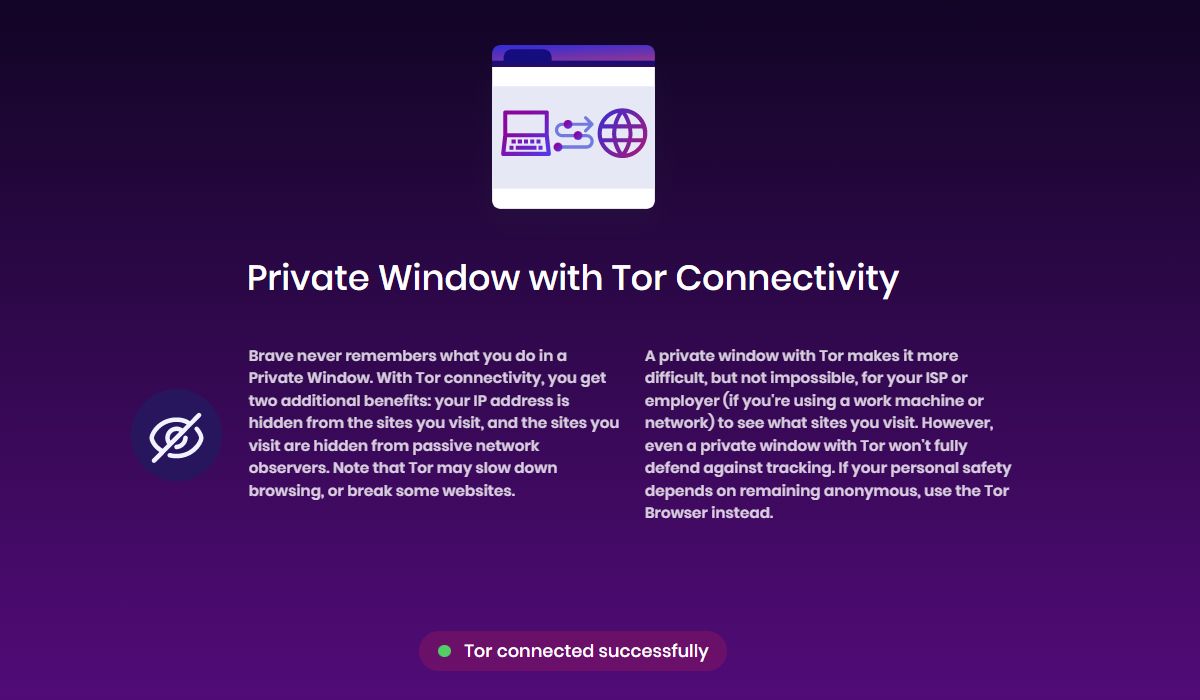 Screenshot of the private Tor window in Brave browser