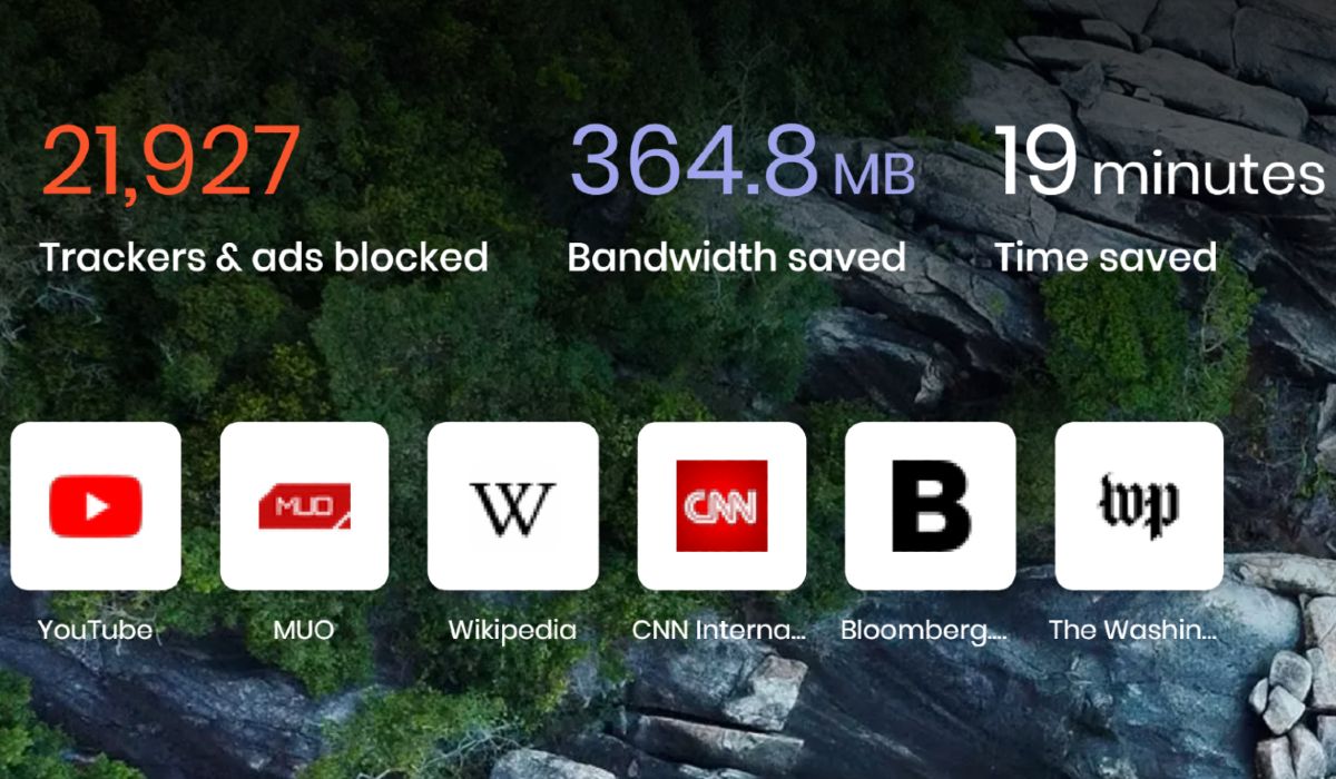 Screenshot showing blocked trackers and ads in Brave browser