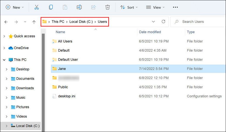 Local Disk C in the File Explorer