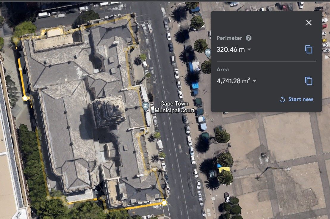 cape town city hall on google earth with area calculator