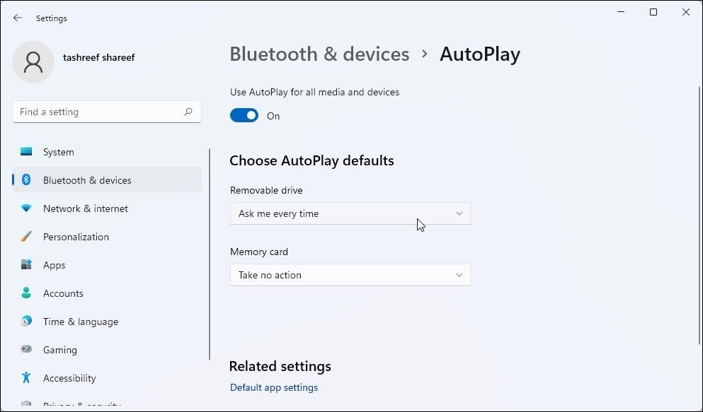 choose autoplay default Windows 11 ask me everytime
