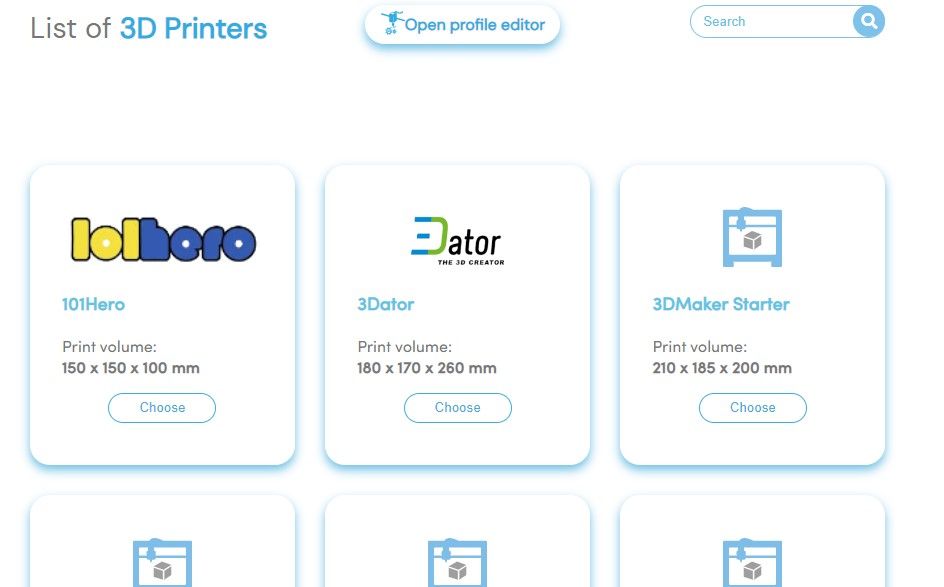 A list of 3D printers supported by SelfCAD slicer 