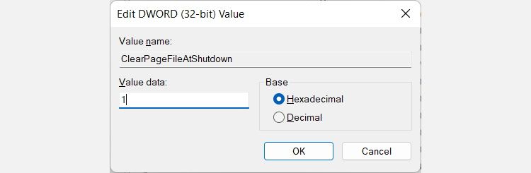 ویرایش clearpagefileatshutdown dword در ویندوز