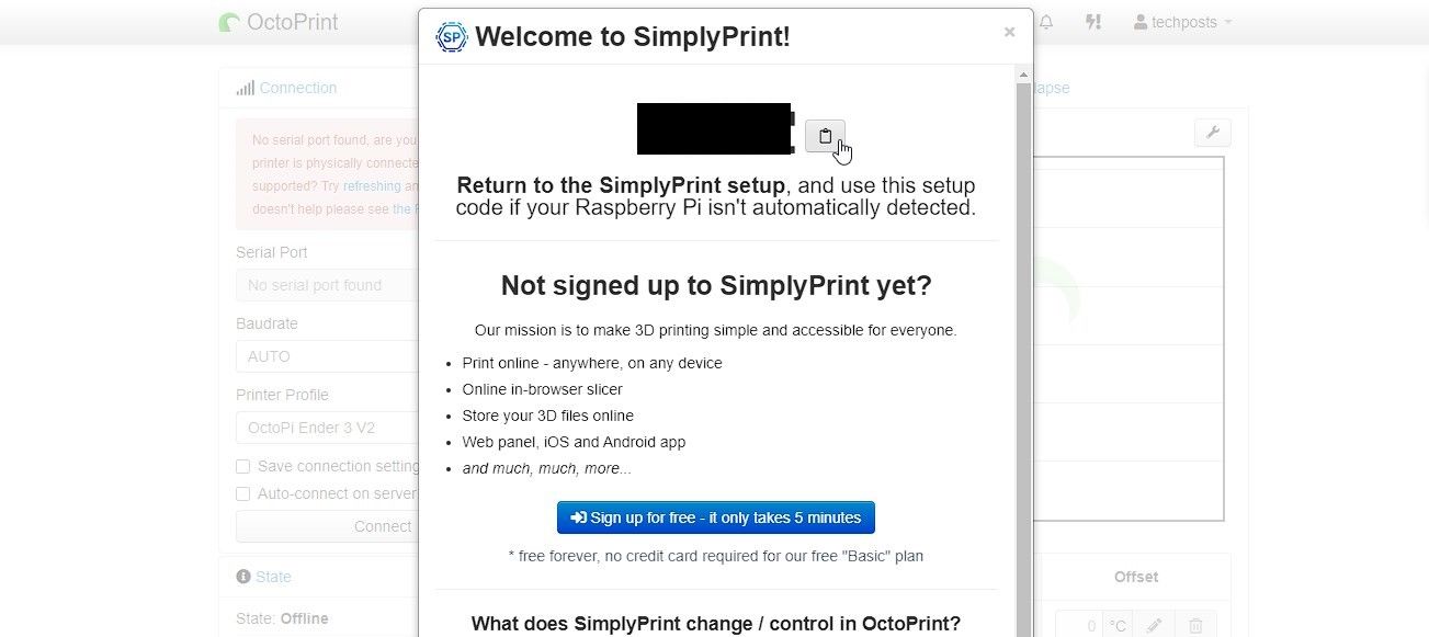 copy the 4 digit code and sign up at simplyprint