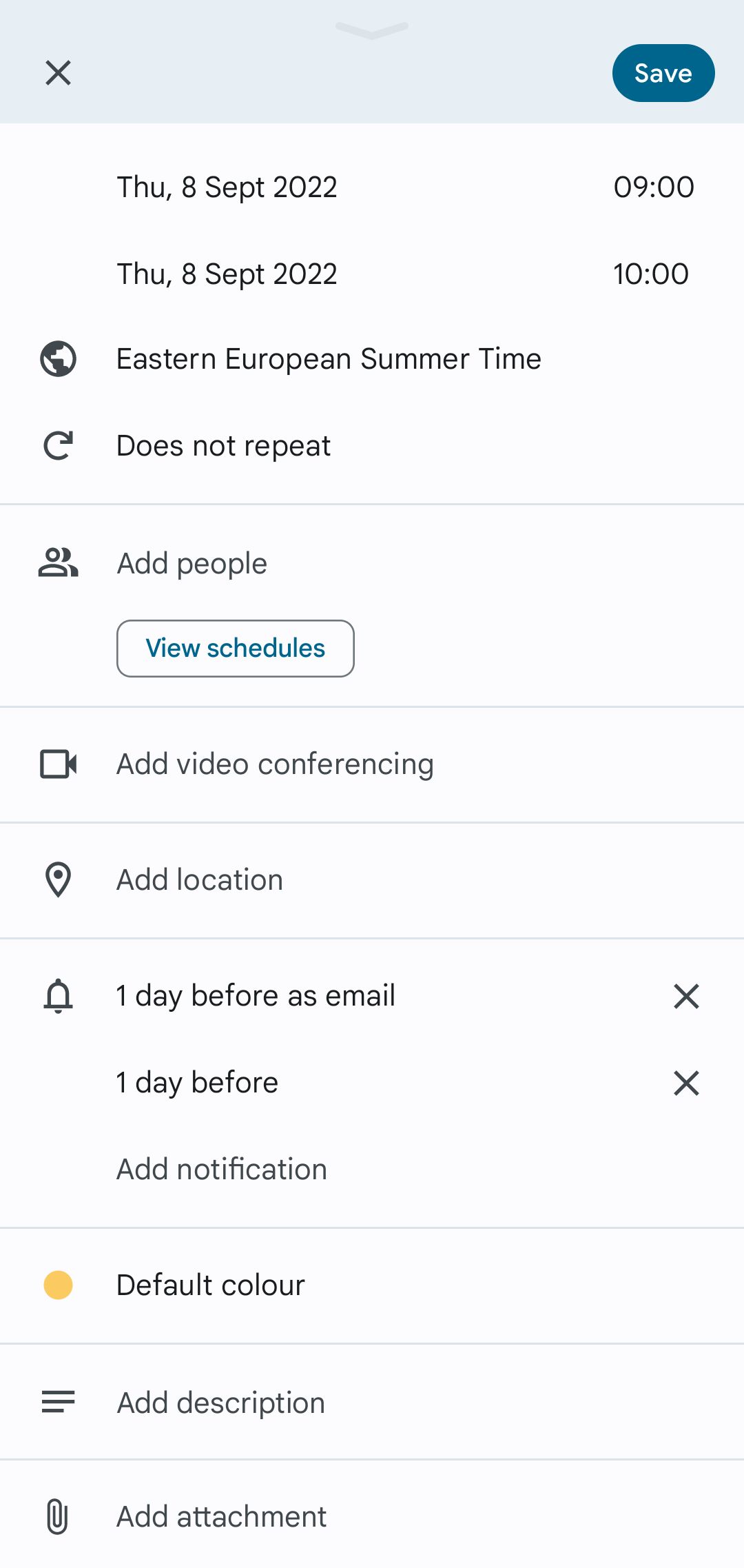 Create Event Settings on Google Calendar