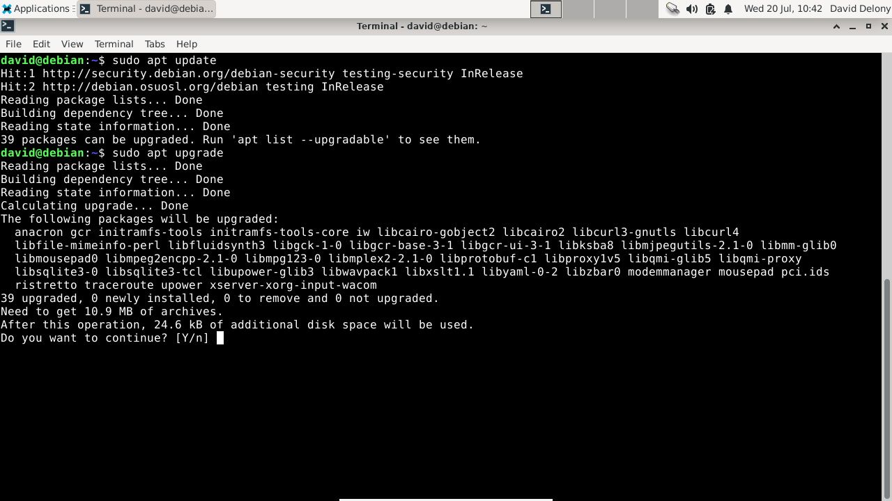 Debian apt update command output