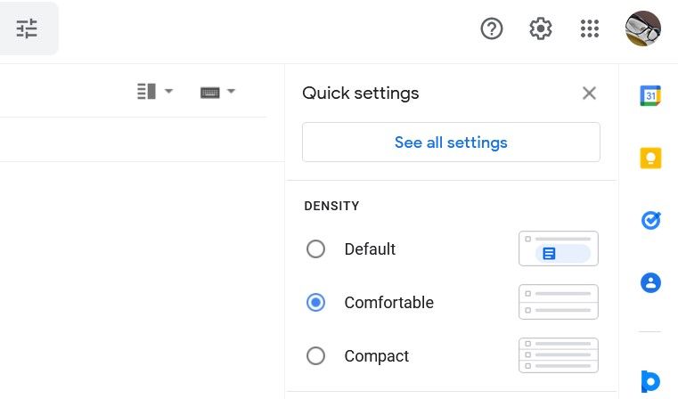Density Options in Quick Settings
