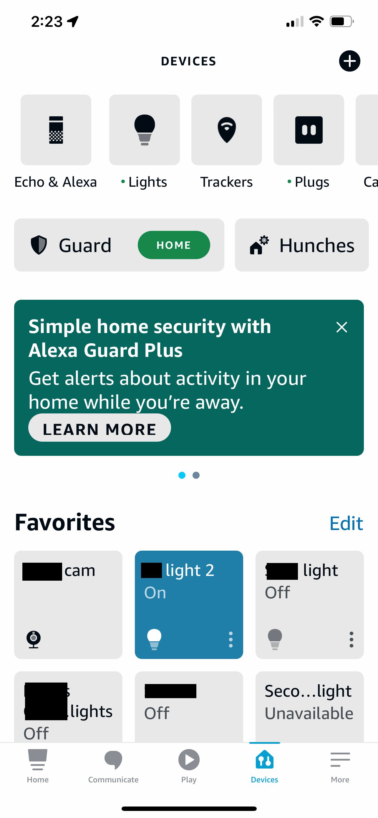 The devices page in the Alexa app