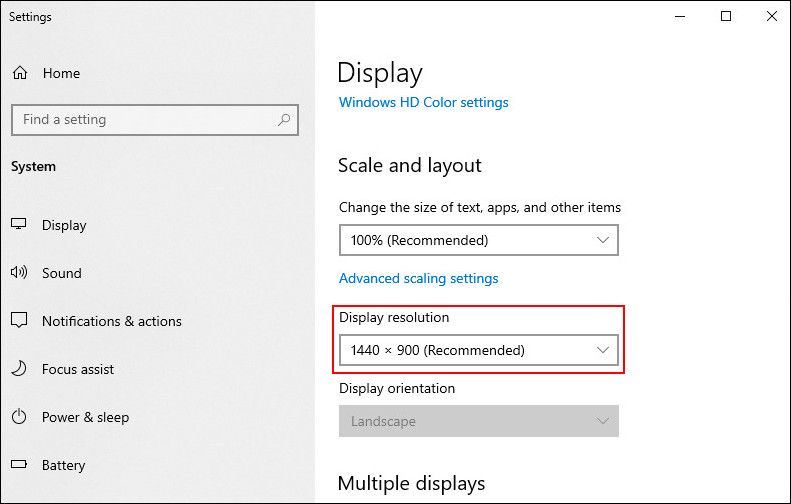 Display resolution of Windows 