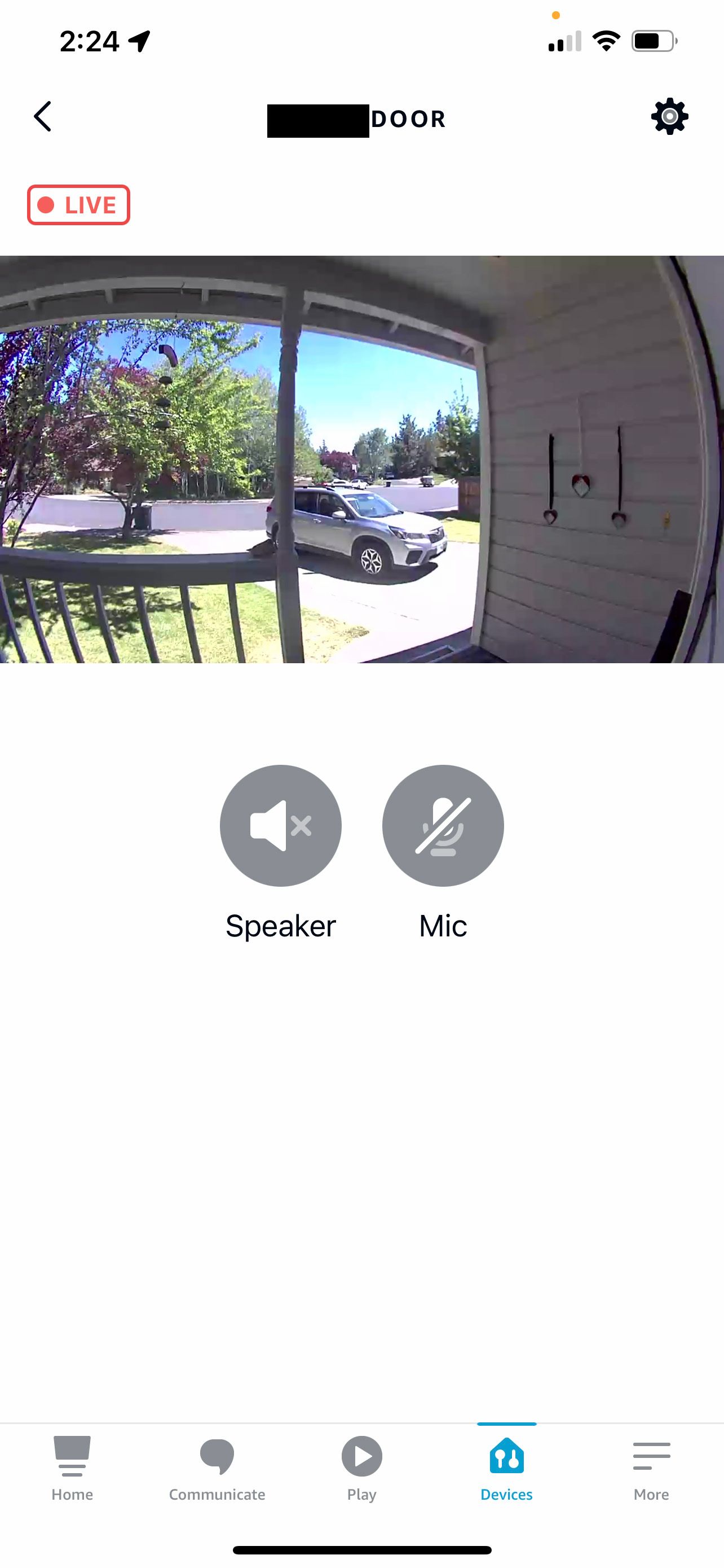 A view of the front door in the Alexa app