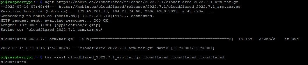 download extract cloudflared package and install
