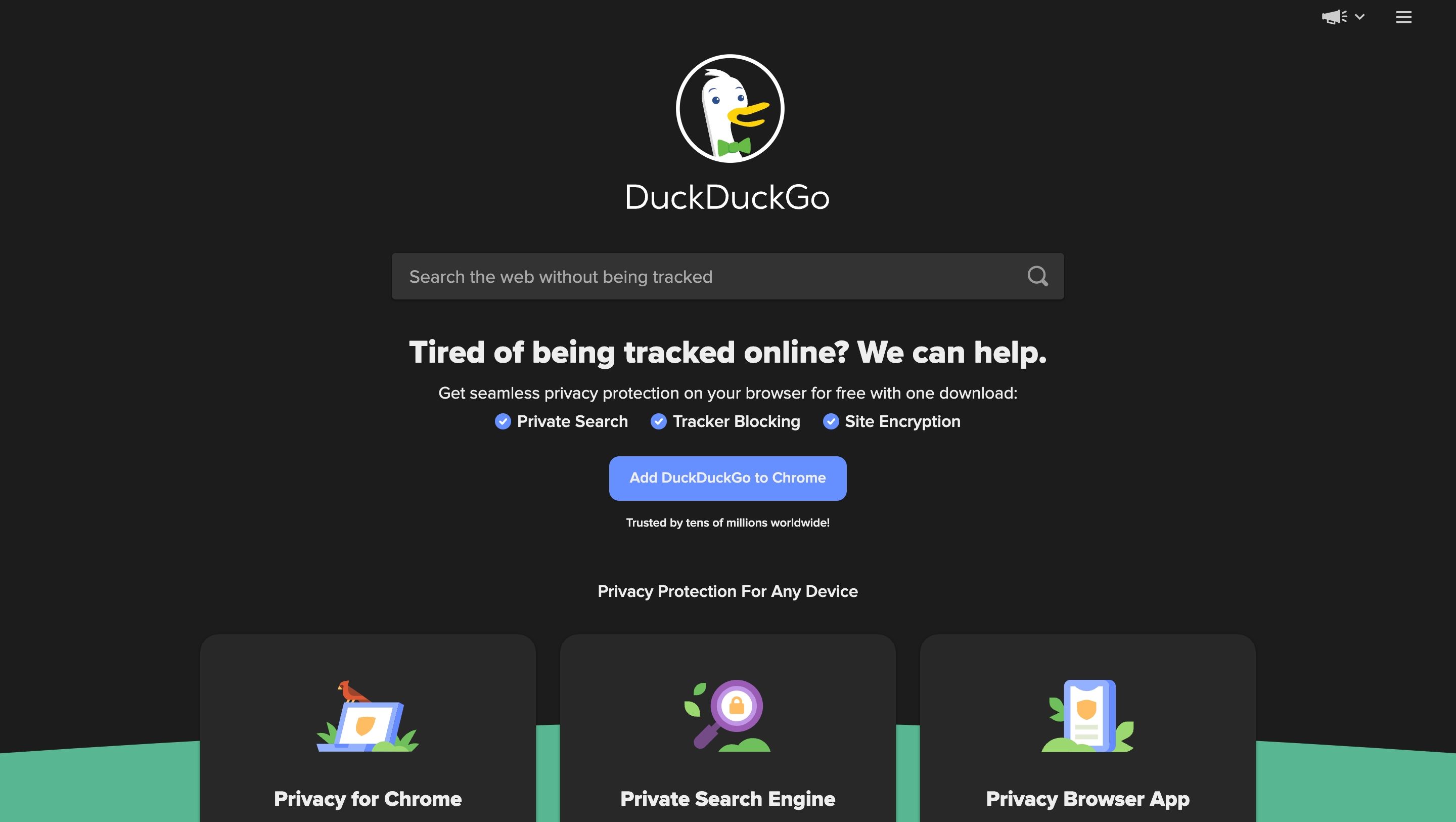 DuckDuckGo search engine home page