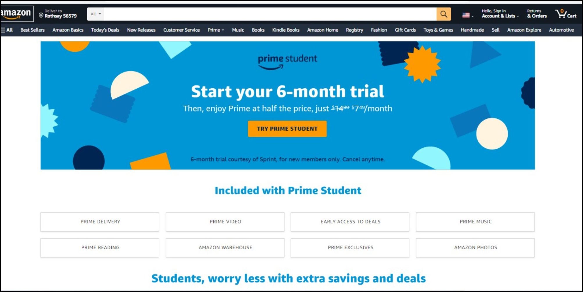 Amazon student offers page