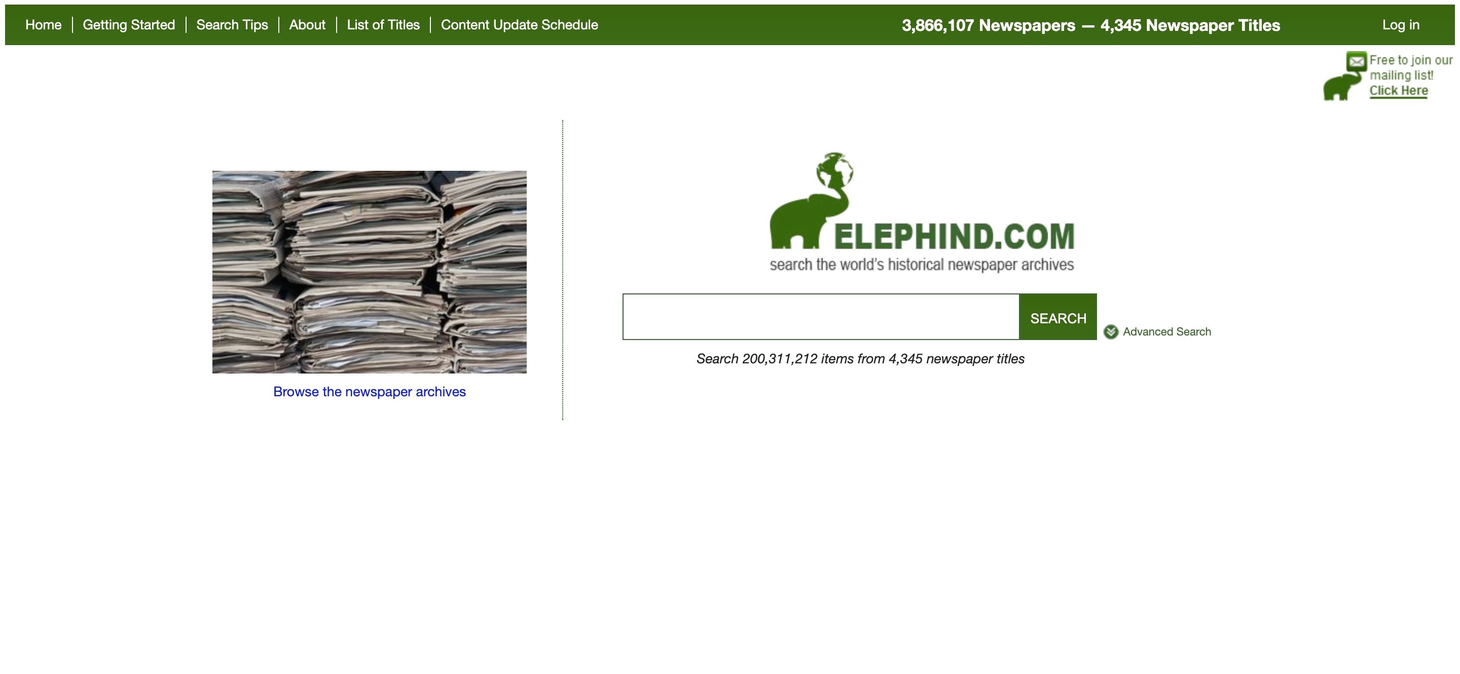 Elephind.com historical newspaper archive