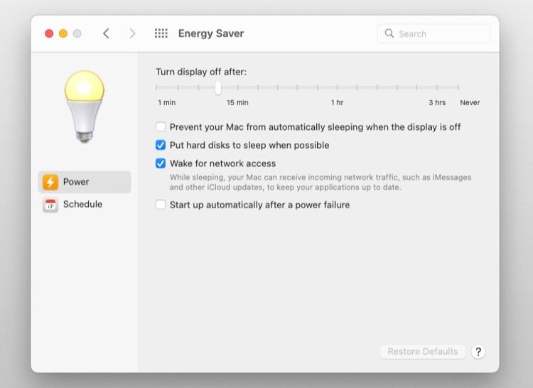 energy saver options Mac desktop