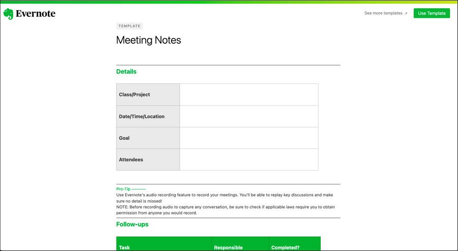 EverNote meeting agenda template