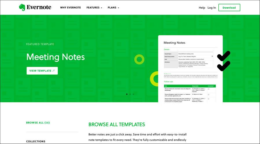 Evernote meeting templates