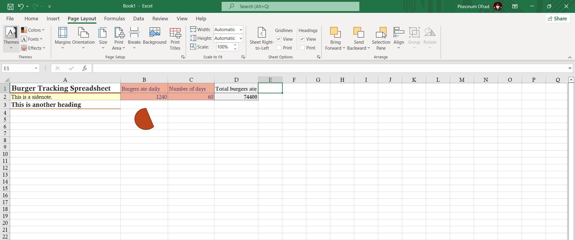 Spreadsheet in Excel with theme