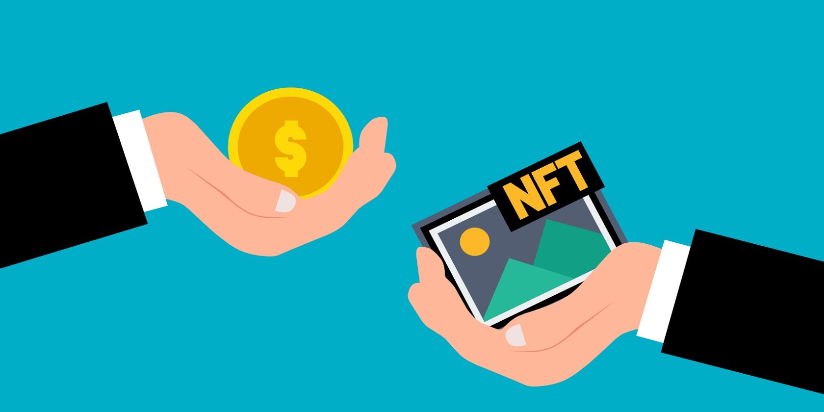 two hands trying to exchange nft and currency