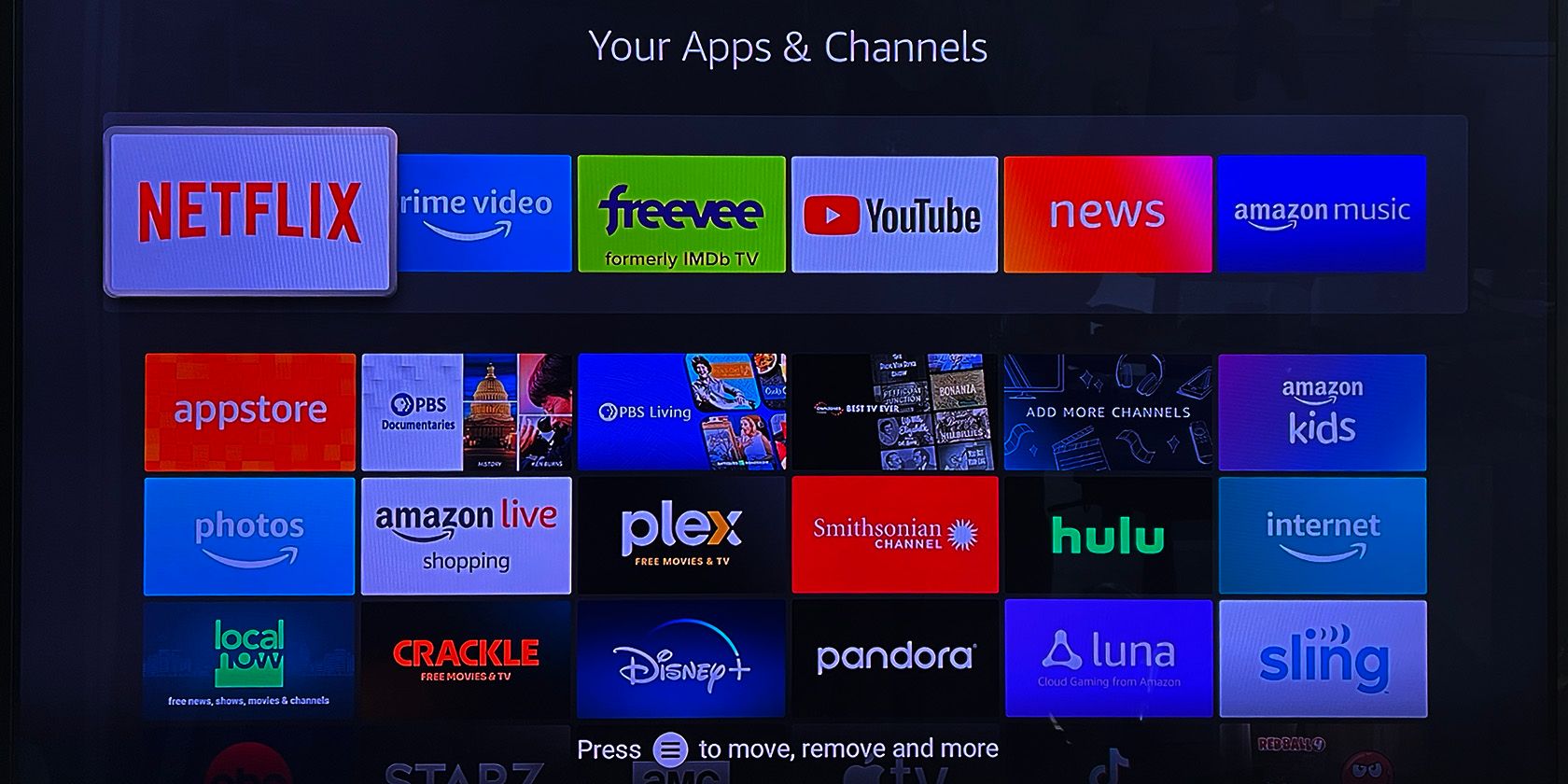 fire tv apps and channels screen