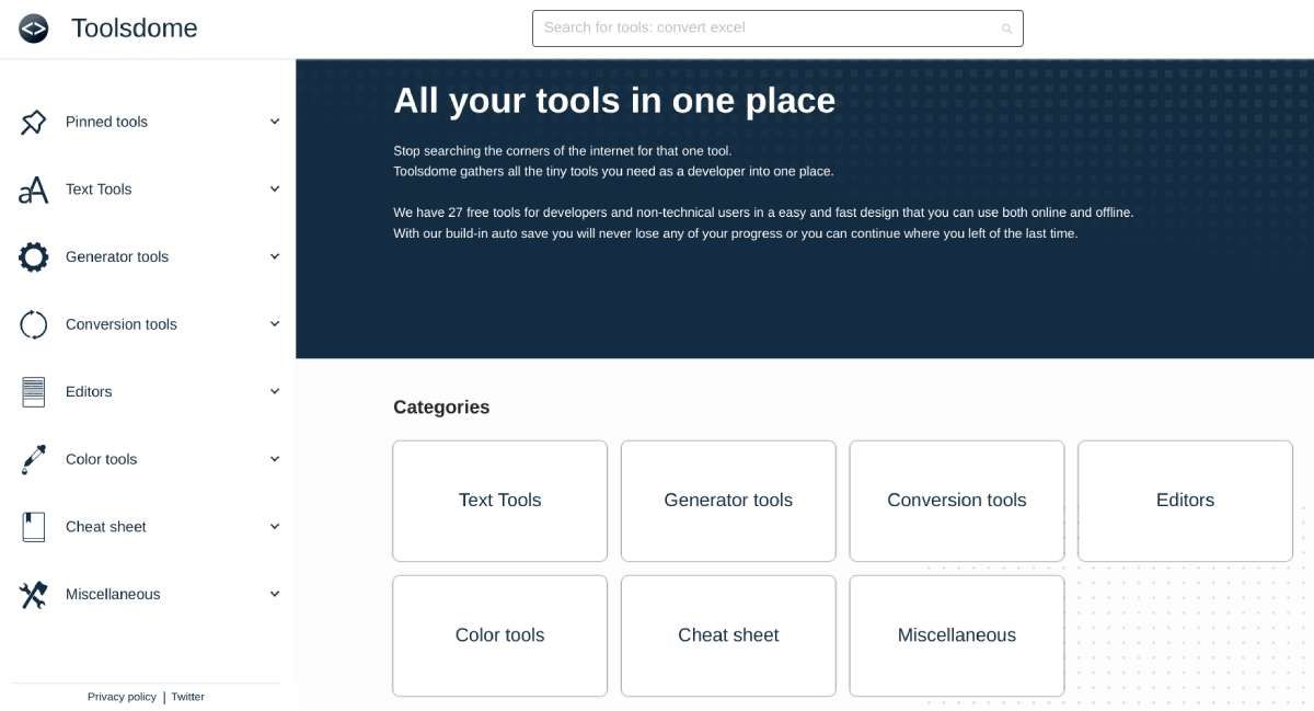 Toolsdome is a collection of free tools for developers for myriad common tasks