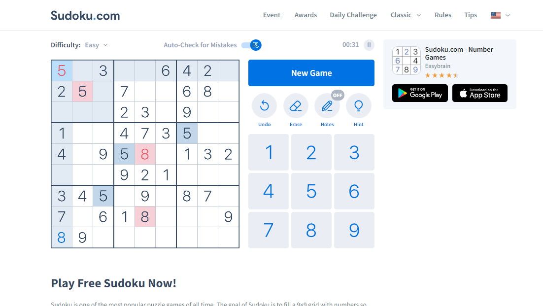 Sudoku.com online Sudoku puzzle website