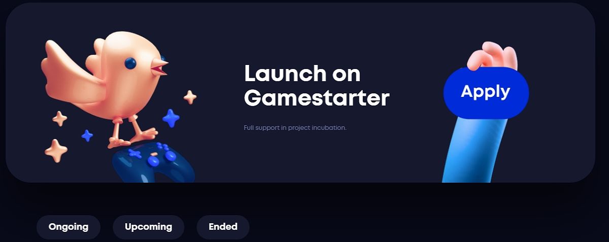 a picture of gamestarter homepage