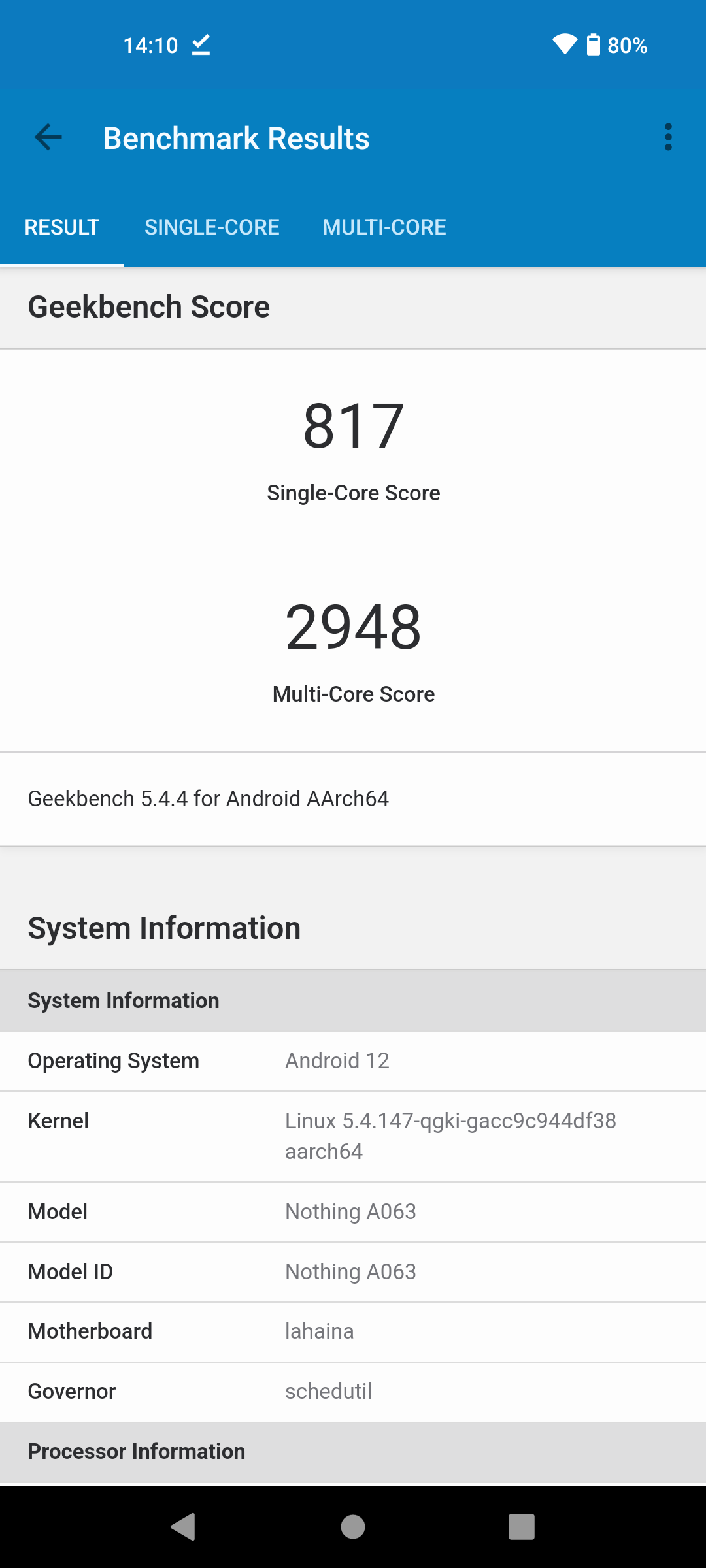 geekbench 5 nothing phone one scores