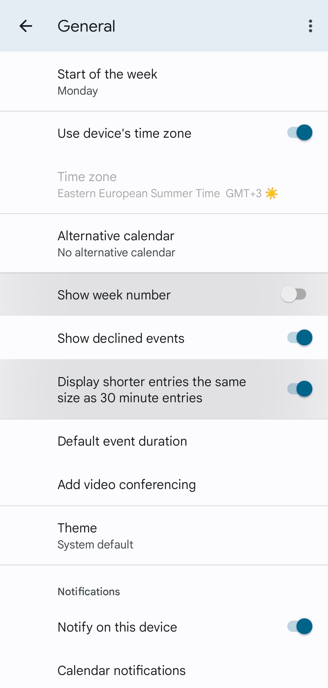 General Settings on Google Calendar