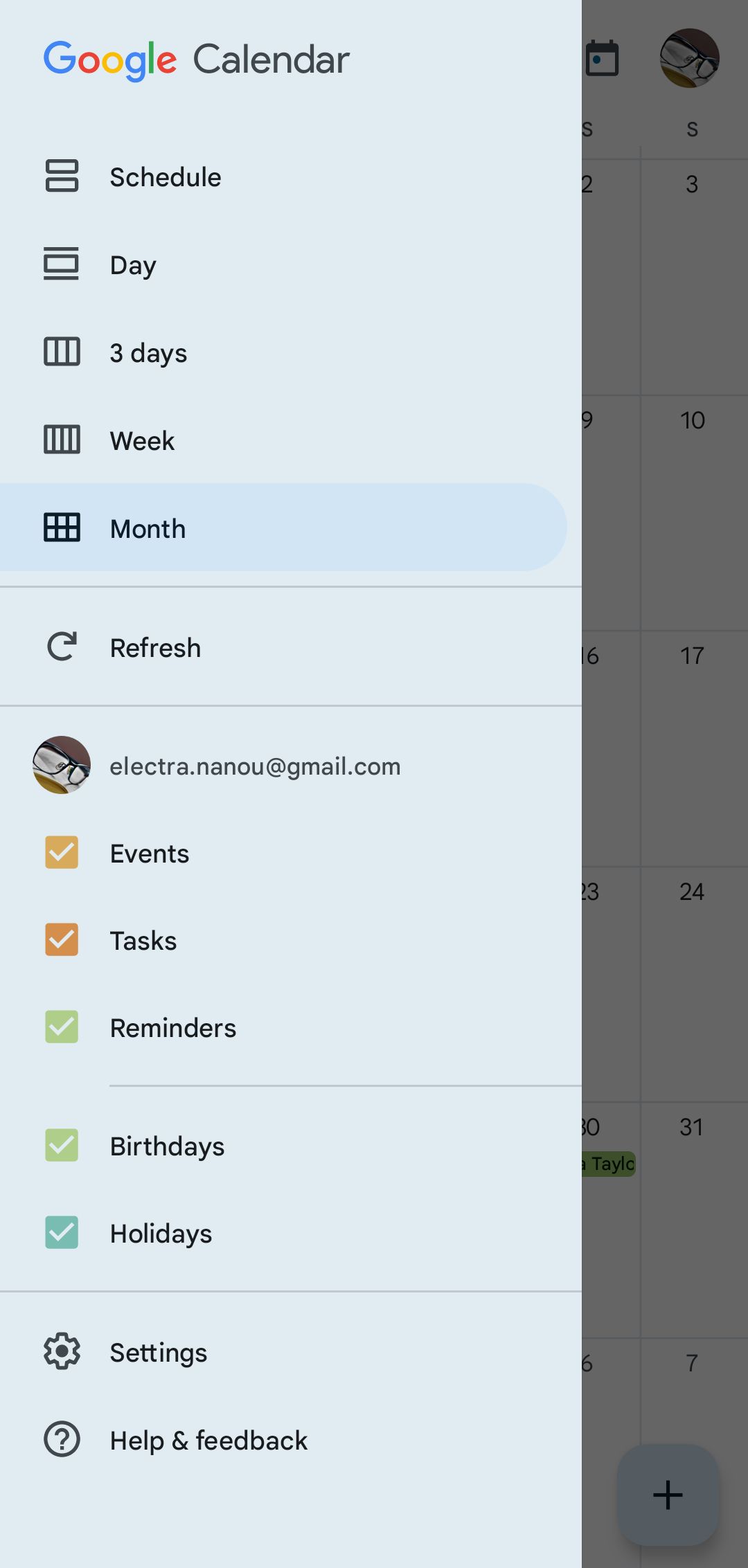 Google Calendar Menu on Android