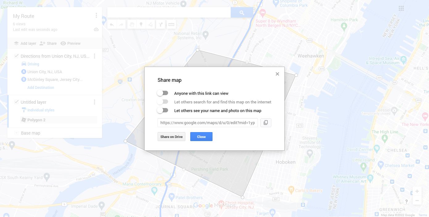 google maps custom route share map