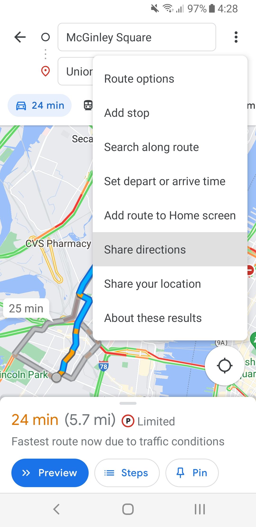 google maps more menu android