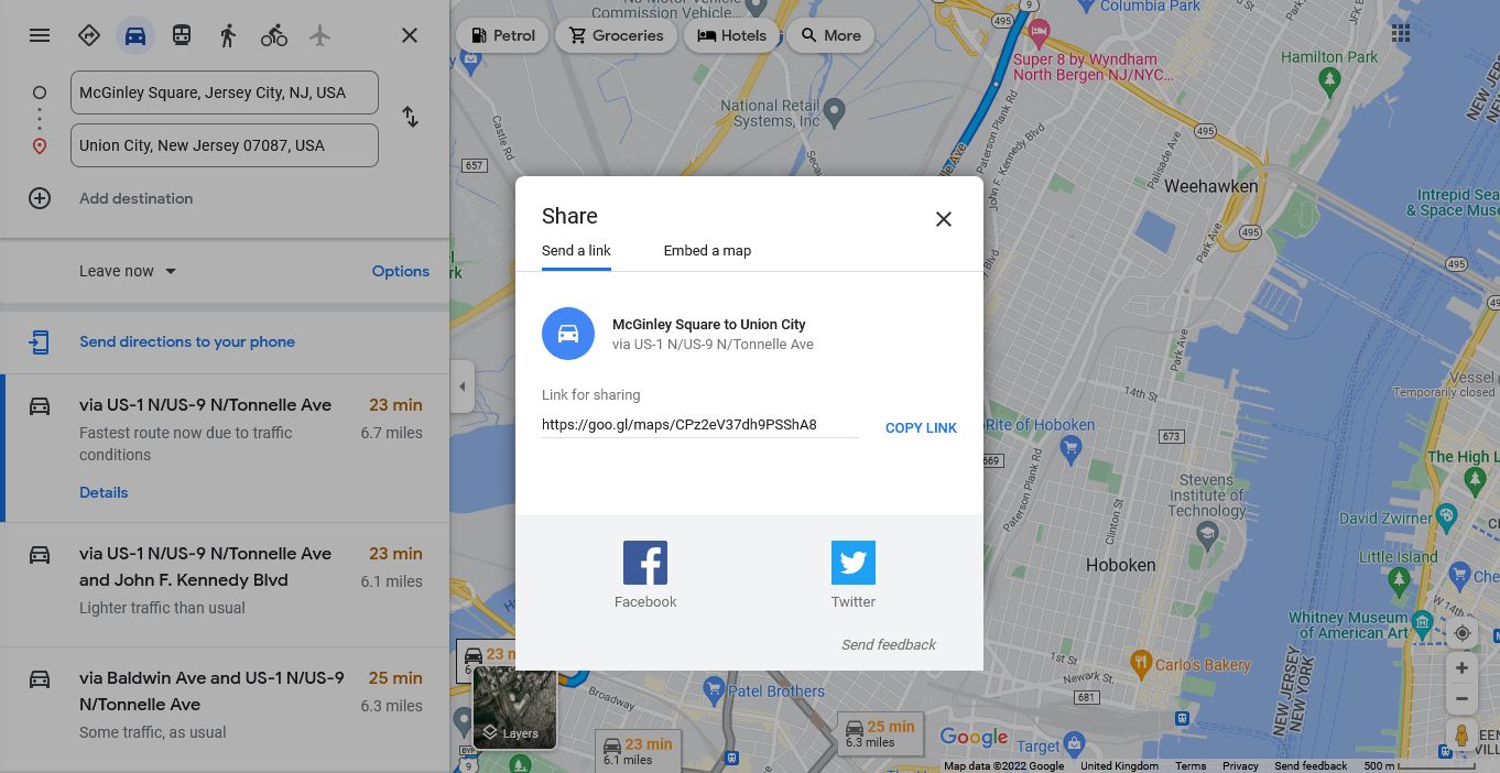 google maps share directions on desktop