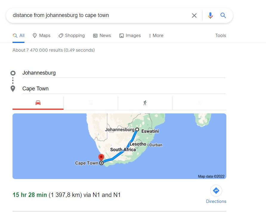 google search distance between cities with maps