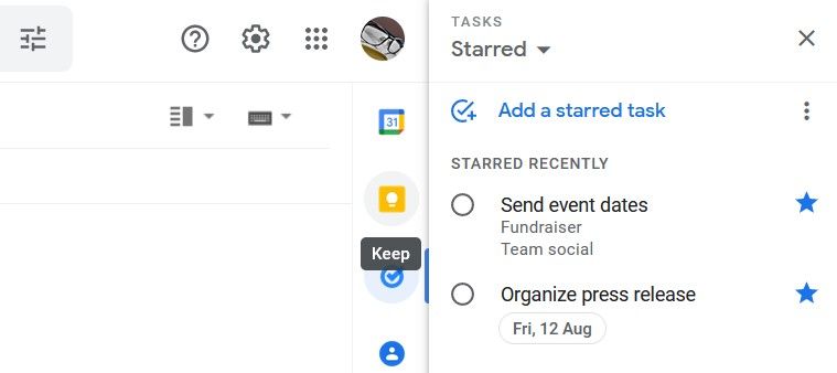 Google Tasks and Keep Tools on Gmail